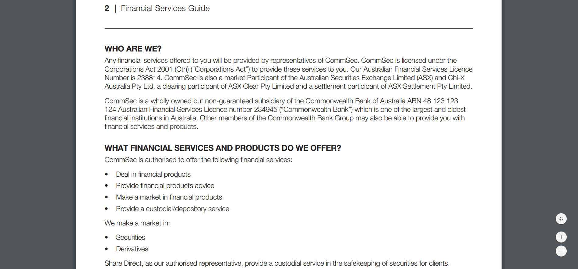 CommSec Review regulatory info